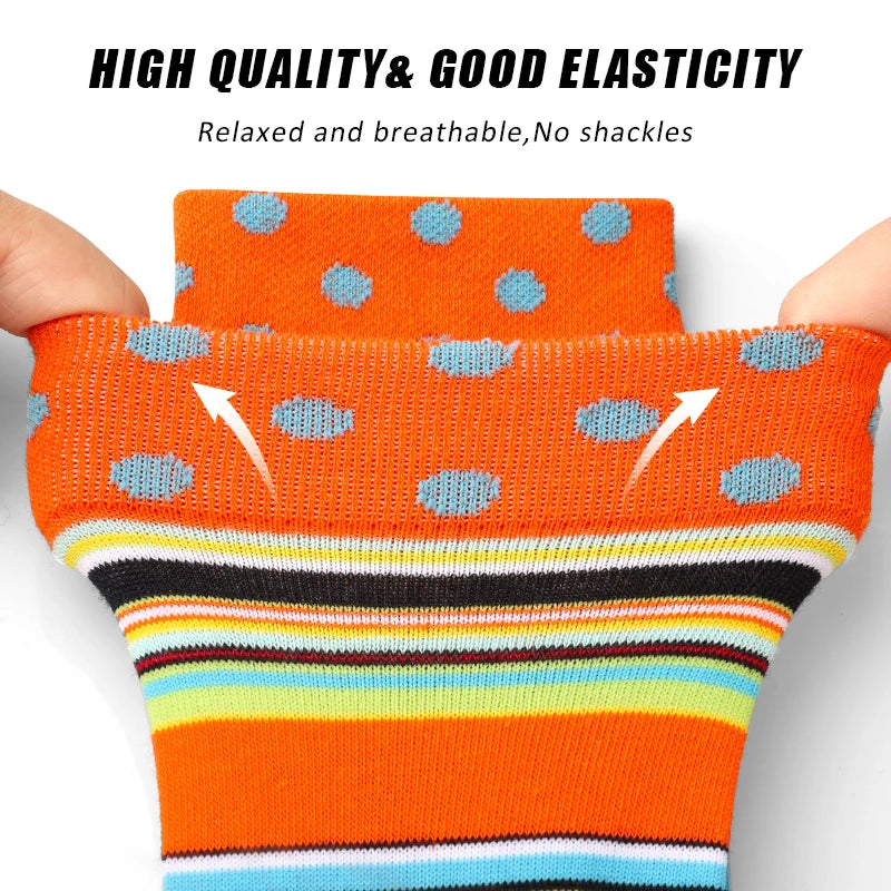 5 Pairs Colorful Geometric Men's Mid-tube Socks Fashion Breathable Sports Sock Comfortable Casual Crew Socks Suitable Daily Wear
