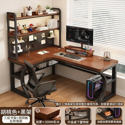 Computer Desk Corner Multi Functional Double Writing Table L Shaped Office Desk with Bookshelf Study Desk for Home Furniture