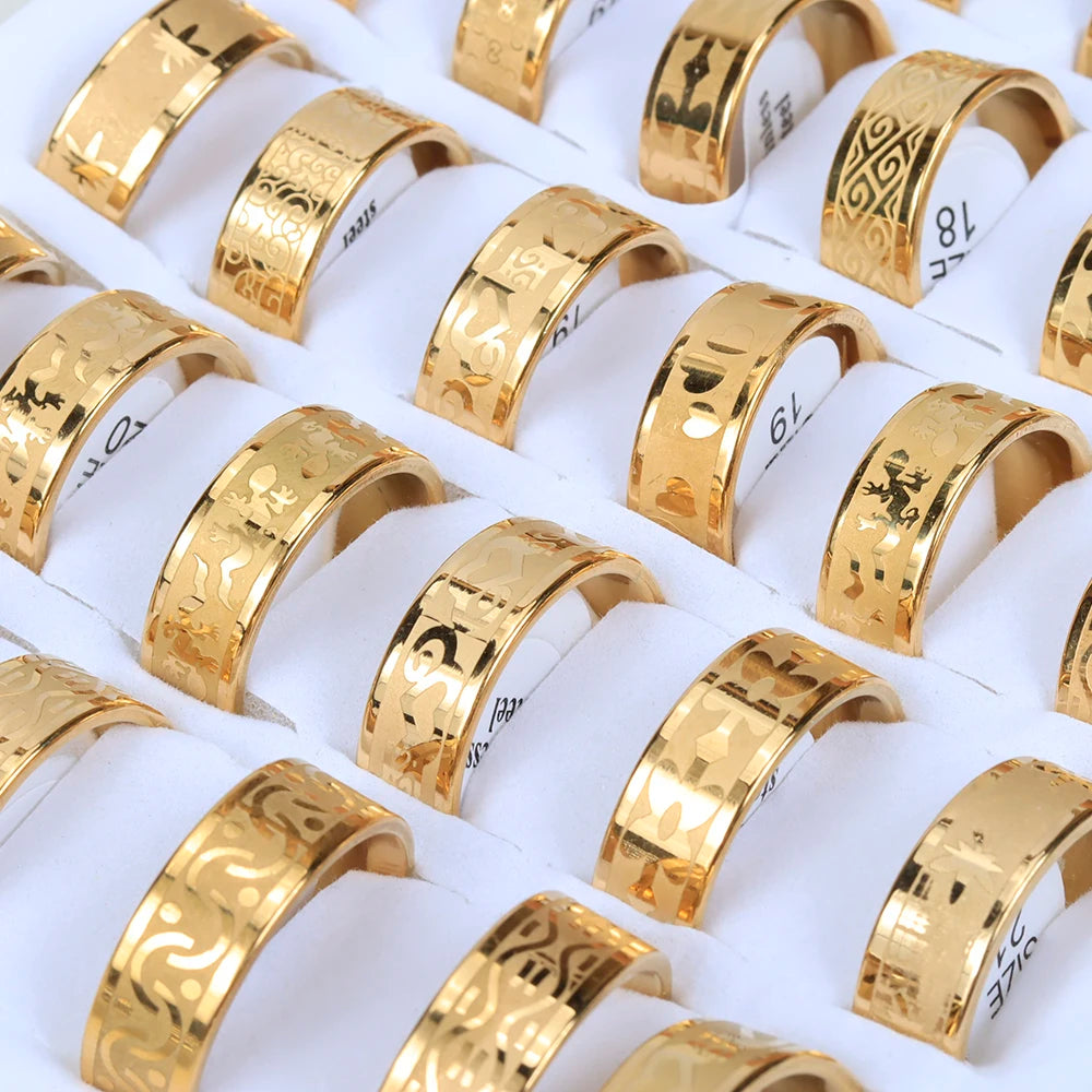 24 Pcs/Lot Top Quality 8mm Engraving Stainless Steel Rings Men Party Gifts Waterproof  Jewelry Size 17-21