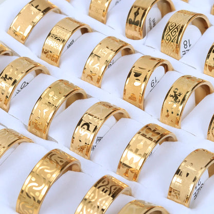 24 Pcs/Lot Top Quality 8mm Engraving Stainless Steel Rings Men Party Gifts Waterproof  Jewelry Size 17-21