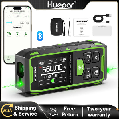 Huepar Dual Laser Rangefinder With Bluetooth 120M/200M Green Laser Measure Meter Multiple Unit Measurement Tool With LCD Backlit
