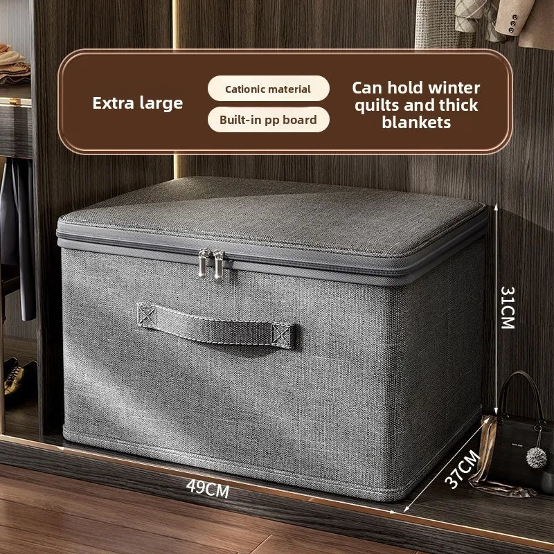 Premium Linen Like Fabric Storage Box Foldable Wardrobe Organizer with Sturdy Board Support Large Zipper Bin for Clothes Sweater