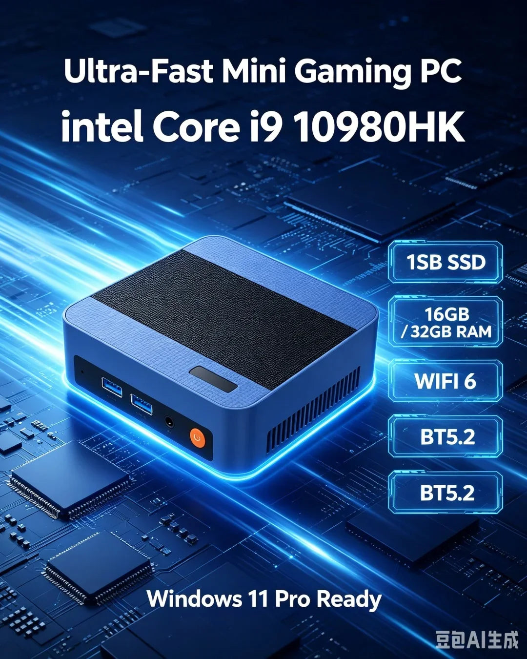 Stylish Multicolor Portable Mini PC I9-10980HK Win11 Pro 32GB 2TB SSD WiFi6 BT5.2 4K Workstation for Game Stream & Edit
