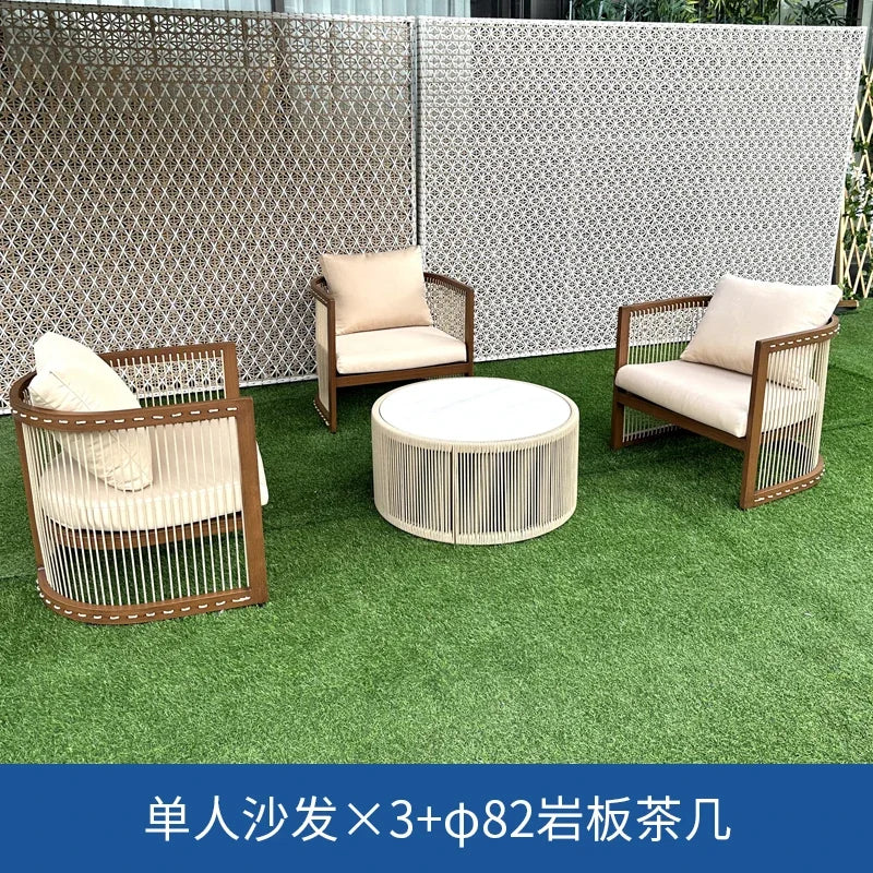 YFY  outdoor rattan sofa courtyard open-air hotel leisure dining chair garden waterproof coffee table combination