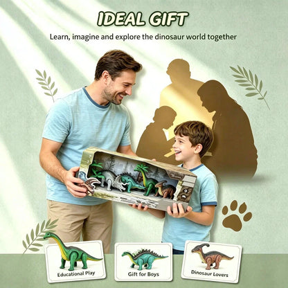 Wind-Up Automatic Walking Mechanical Dinosaur Toy Set,Realistic Dino Figures Educational Playset,Birthday Christmas Gift for Kid
