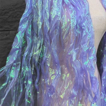 Wave Wrinkled Organza Fabric Gradient By The Meter for Decorative DIY Clothing Designer Sewing Laser Mermaid Texture Cloth White