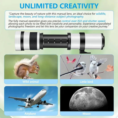 Lightdow  420-800mm f/8.3-16 for Sony Canon Nikon Pentax Olympus Cameras Super HD Manual Telephoto Zoom Lens +Adapter High-Power