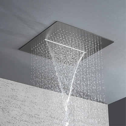 Luxury Gun Gray Brass Shower System with LED Digital Display Design Wall Mounted Constant Temperature 3-Function Bathroom Faucet
