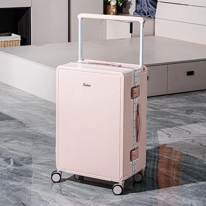 KLQDZMS Suitcase Women's Zipper Boarding Box Men's Aluminum Frame Trolley Case 20"24"26"28 Inch Large Capacity Travel Luggage