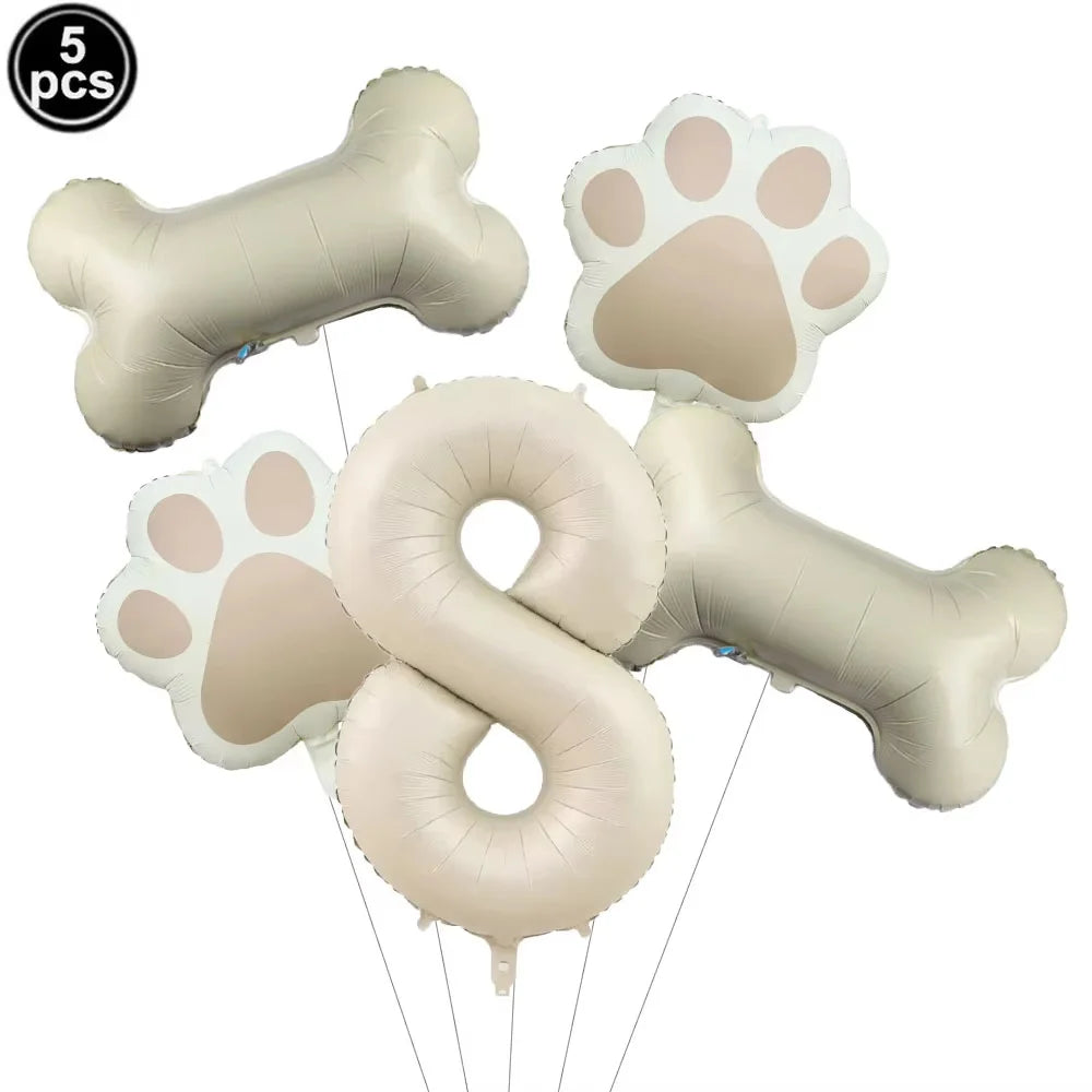 5pcs Dog Party Balloons 32inch Cream Number Balloon Bone Shaped Foil Balloon for Pets Party Birthday Decorations