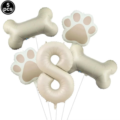5pcs Dog Party Balloons 32inch Cream Number Balloon Bone Shaped Foil Balloon for Pets Party Birthday Decorations