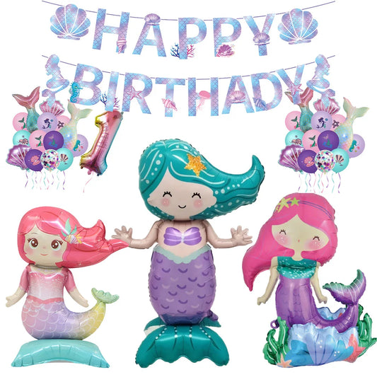 Big Standing Mermaid Balloon Under the Sea Mermaid Party Decor Kids Girls Birthday Decor Mermaid Birthday Party Decoration Gift