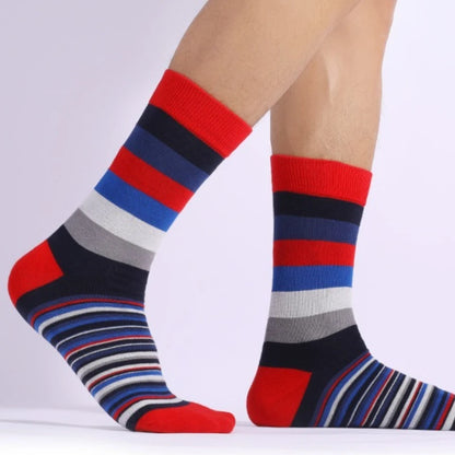 5 Pairs Spring Autumn New Large Classic Color Middle Tube Men's Socks Thick and Stripe Style Small and Unique Men's Long Socks