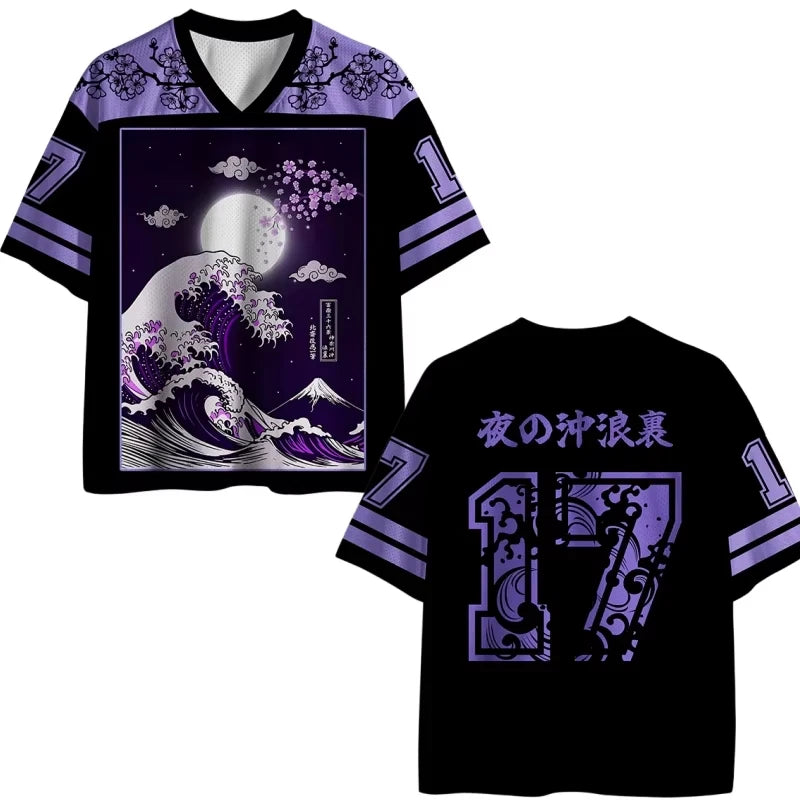 Japanese Style New Harajuku Style Animal Digital V-neck Jersey Y2k Adult Breathable Quick Drying Sports T-shirt Unisex Tops Tee