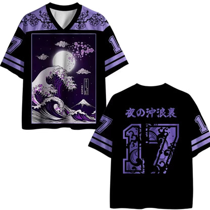 Japanese Style New Harajuku Style Animal Digital V-neck Jersey Y2k Adult Breathable Quick Drying Sports T-shirt Unisex Tops Tee
