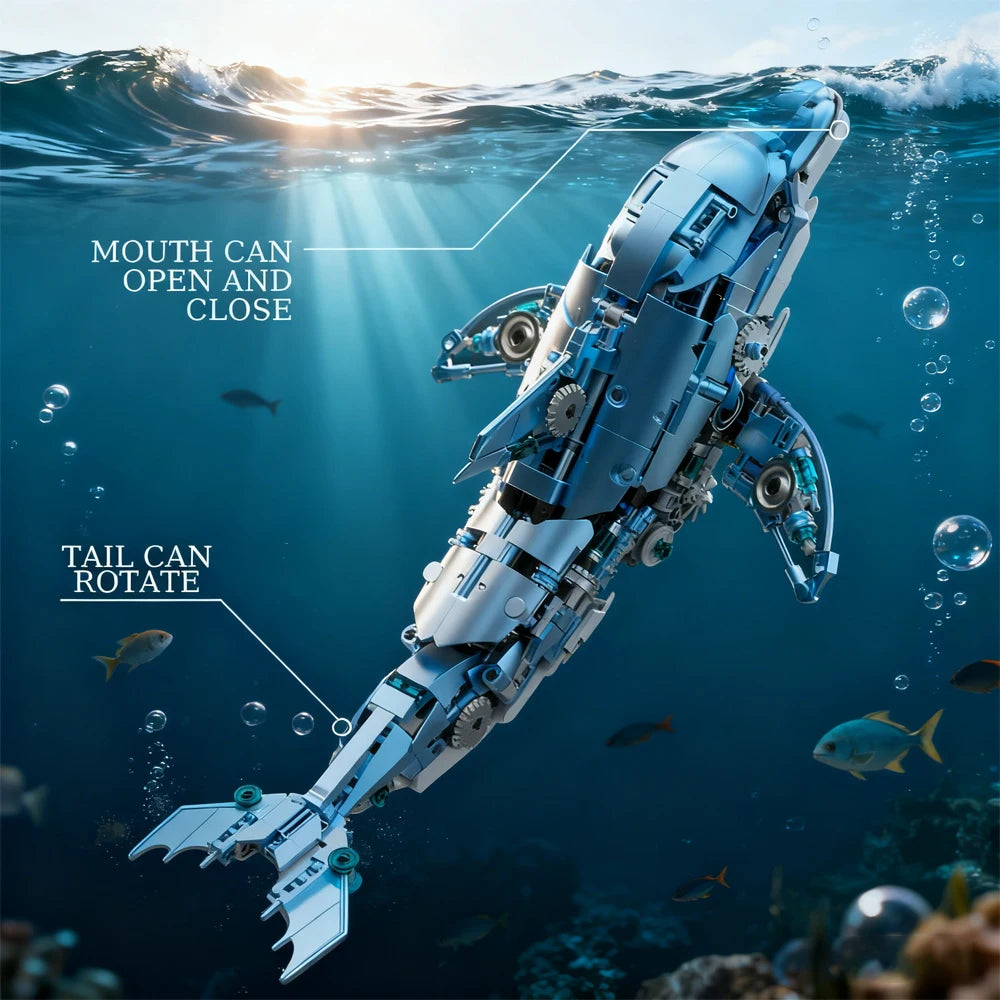[888pcs] mechanical dolphin building block model, 14+, collector-grade desktop ornament