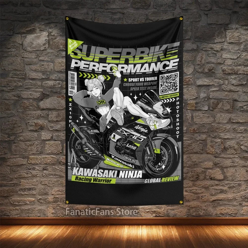 JDM Modified Racing Car Flagge Polyester Digital Printing Cars Banner For Decoration