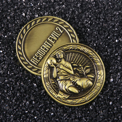 Residents Evils Commemorative Lion Badge Statue Decryption Coins Keychain RPD Raccoon City Police Station Keyring Unisex Jewelry