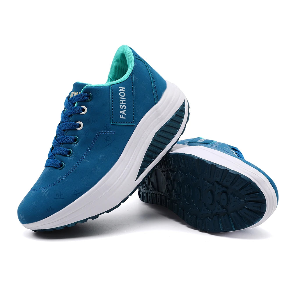 Ladies Casual Sports Shoes Breathable Comfortable Wedge Heel Thick Sole Sneakers Lace-up shoes