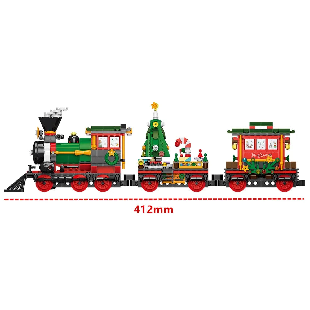 Creativity Winter Village Christmas Train Model Building Blocks Bricks Xmas Tree Decor Bricks Set Toys Gift