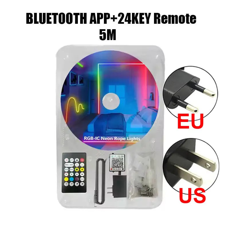24V Rgbic Neon Led Strip 5M 10M 15M 20M Rgbic Neon Lamp Tape With Bluetooth App And Remote For Neon Ribbon Deocoration Lighting