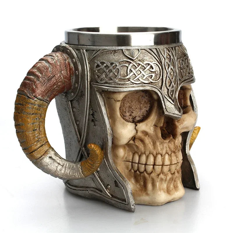 600ml Viking Skull Mug Stainless Steel Coffee Mugs Travel Cup Horn Drinking Tea Mug Halloween Decoration Ceramic Tiki Mug