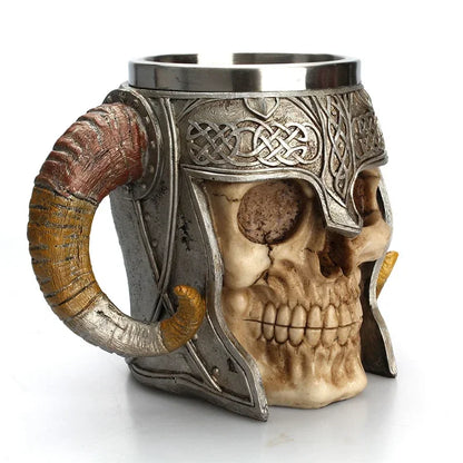 600ml Viking Skull Mug Stainless Steel Coffee Mugs Travel Cup Horn Drinking Tea Mug Halloween Decoration Ceramic Tiki Mug