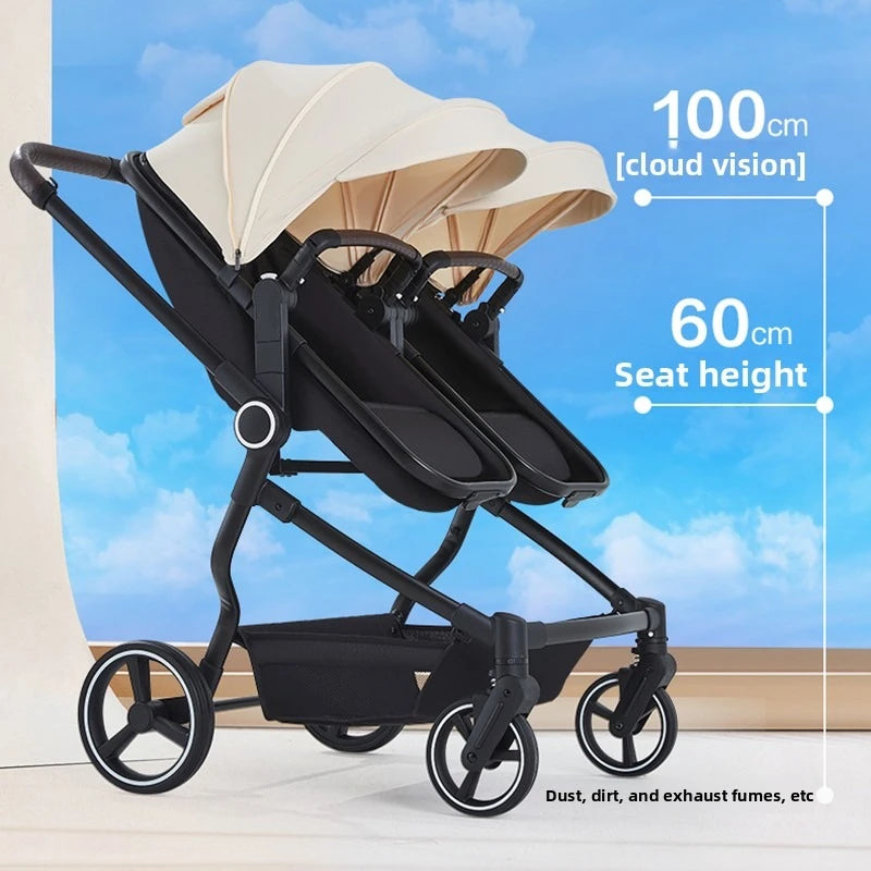 High-view Twin Baby Integrated Stroller, Can Sit or Lie Down, Ultra-light Portable Foldable Outdoor Travel Stroller