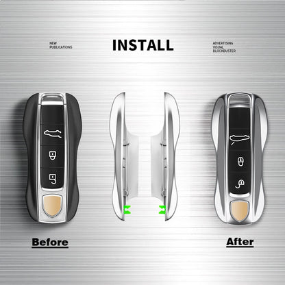 Metal Material Case For Porsche Cayenne Panamera Macan Cayman 718 911 Taycan Gloss Chrome Key Shell Car Key Case