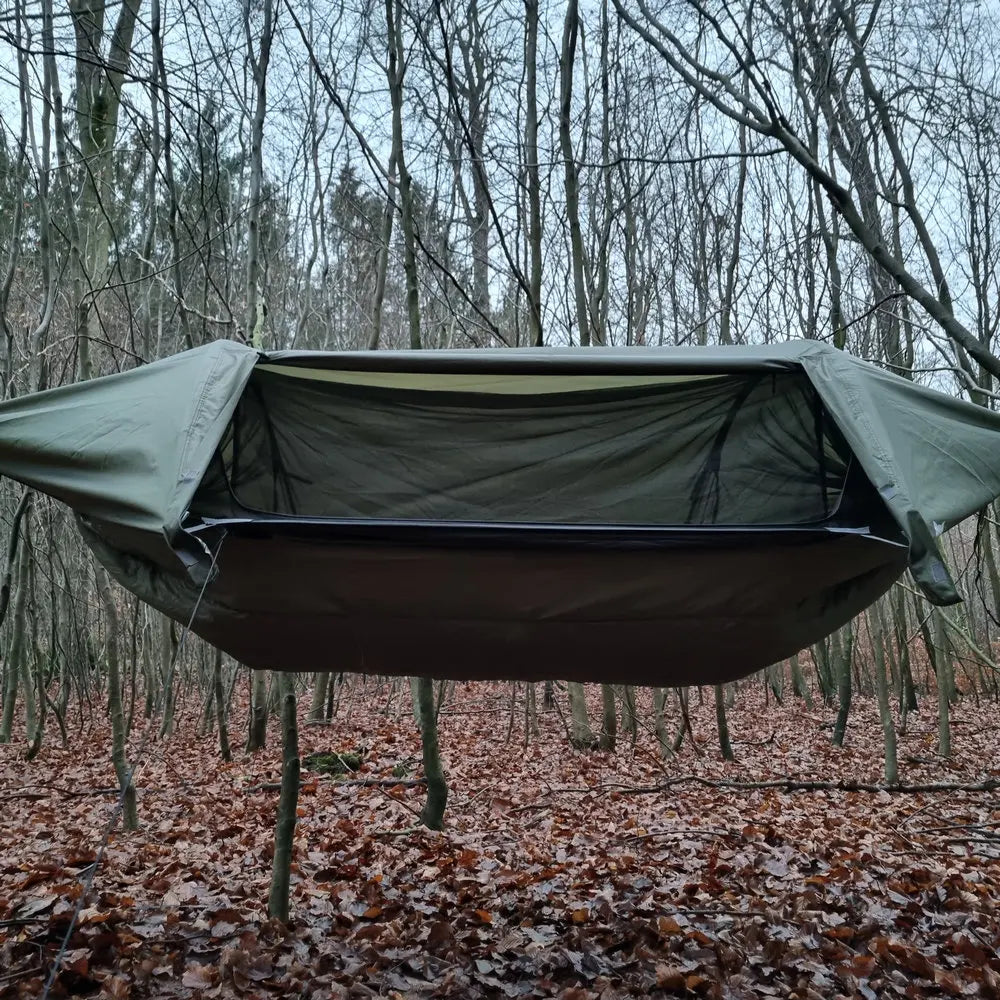 Hammock Solo Camping with Rain Fly and Bug Net Hammock Tent with Storage Pocket for Sleeping Pad Green/Camo