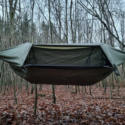 Hammock Solo Camping with Rain Fly and Bug Net Hammock Tent with Storage Pocket for Sleeping Pad Green/Camo