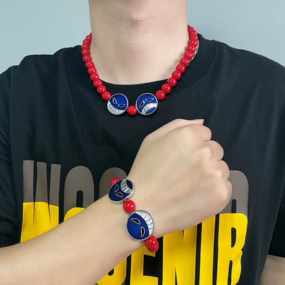 Anime Red Beads Face Bracelet Necklace, Portgas D Ace, Fashion Jewelry Accessories, Cosplay Party Gifts