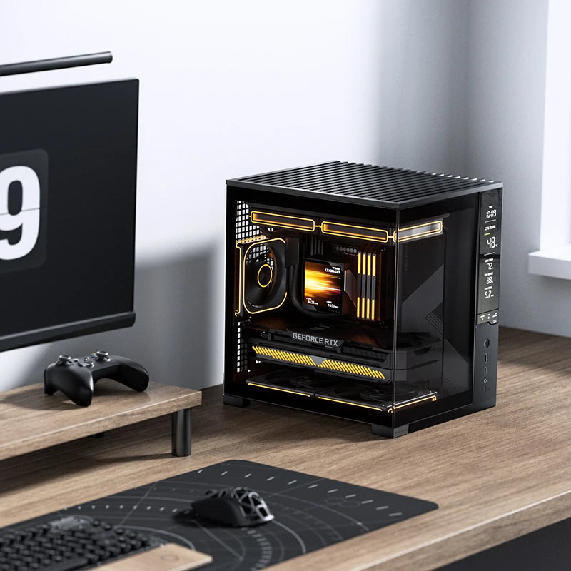 Jonsbo D34 Desktop MATX Mini-ITX Seaview Room PC Case Hardware Monitoring Digital Screen Gaming Chassis Support 280 Water-cooled