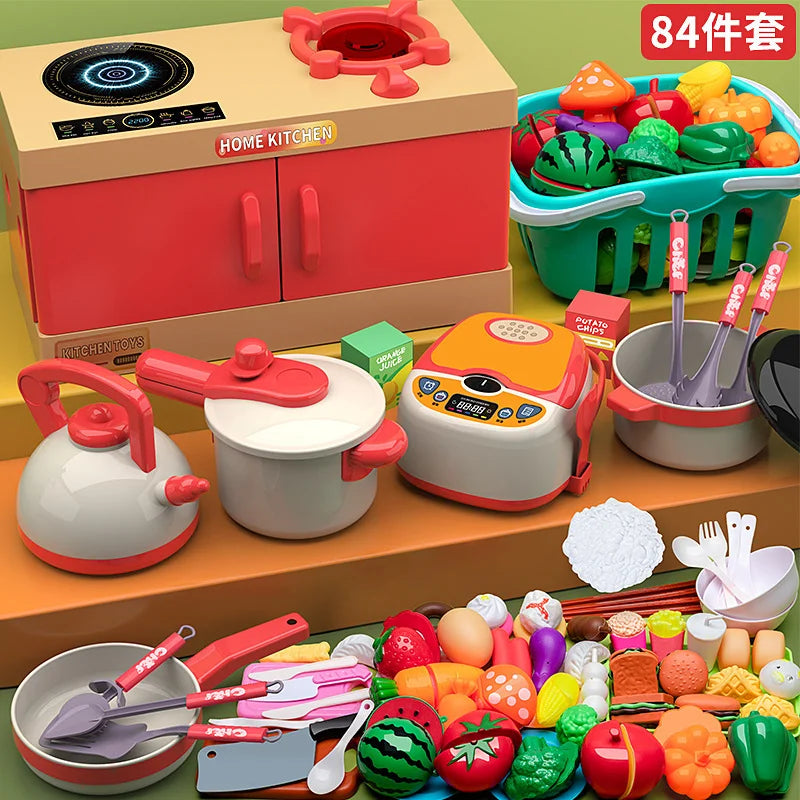 Kids Kitchen Toys Set 84/70/56/33 PCS Play Kitchen Accessories Kit with Play Pots Pretend Food Cooking Toy Toddler Girl Boy Gift