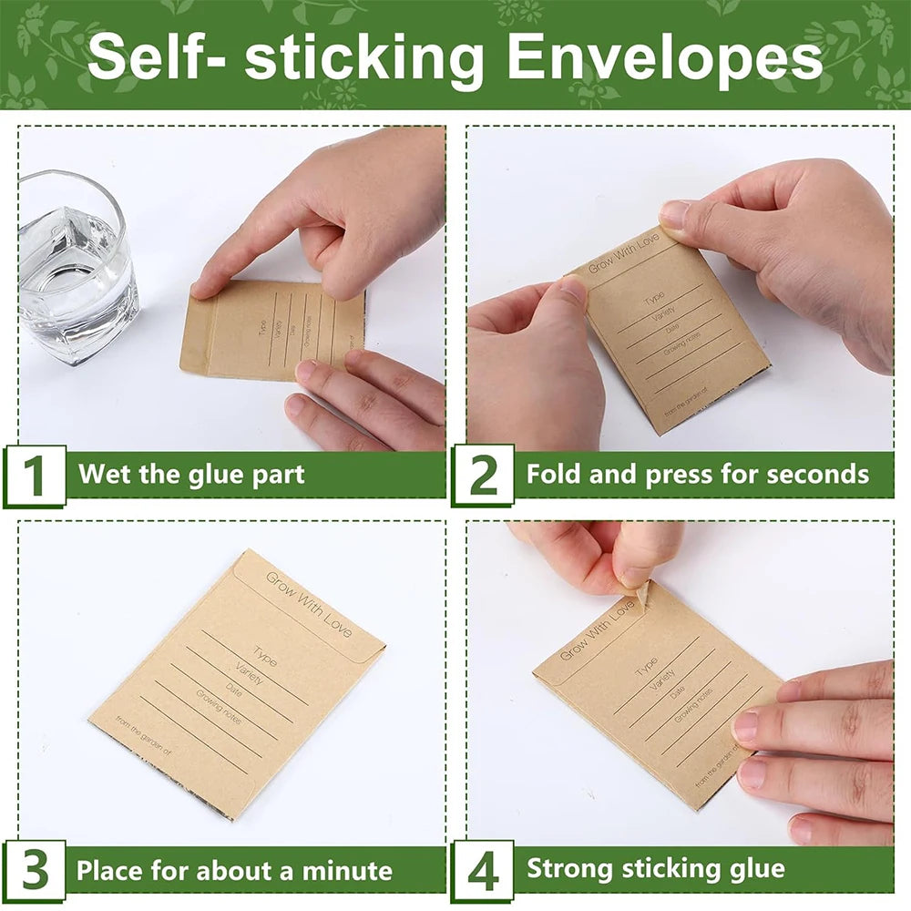 Wedding Gift Seed Pack 50 Pieces Self-Adhesive Seed Pack Retro Kraft Paper Envelope Seed Storage Paper Pack Wedding Shower Gift