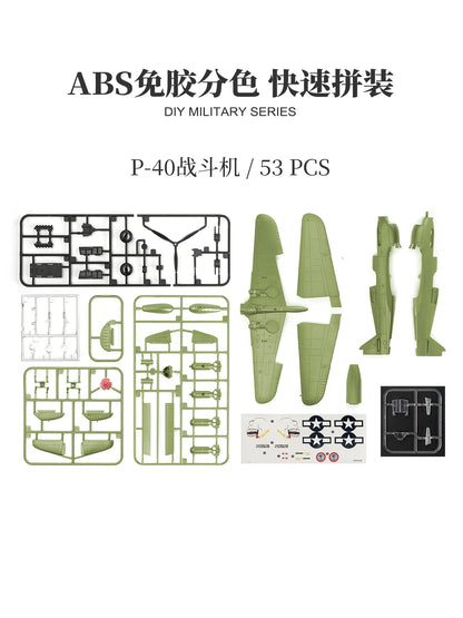 1/48 Chinese Flying Tigers P40 Fighter Jet Glue Free World War II Aircraft Model