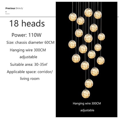 Modern LED Glass Ball Dimmable Chandelier Staircase Lustre Living Room Chandelier Lustre Home Decoration Ceiling Chandelier
