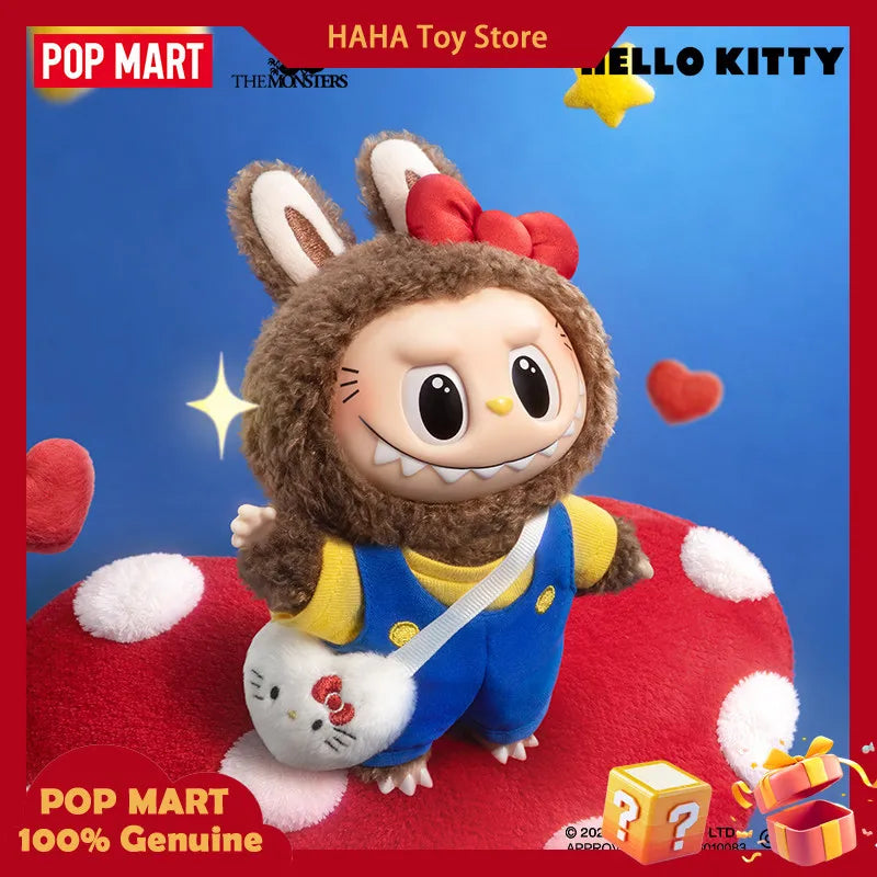 NEW POP MART The Monsters X Sanrio Family Labubu Hello Kitty Kuromi Vinyl Plush Doll Keychain Blind Box Kawaii Toys Kids Gift