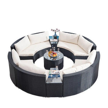 Round rattan sofa Outdoor rattan art Semicircular Leisure rattan curved Living room combination furniture