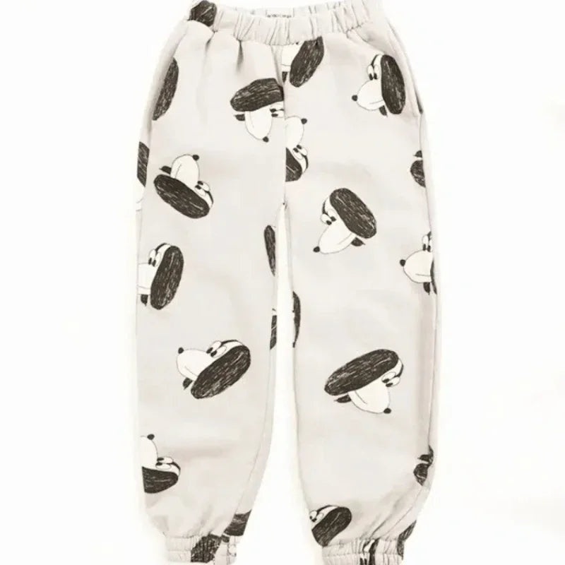 Autumn/Winter INS Korean Style Boys' and Girls' Cartoon Printed Underpants with Velvet Lace Up Guard Sports Children's Pants