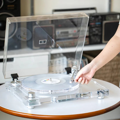 New Transparent Acrylic Vinyl Record Player with BT X10 Transmitter Modern Desktop Turntable for Stylish Wireless Music Playback