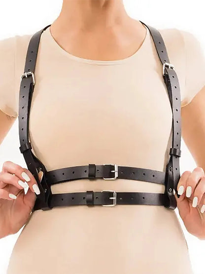 Fashion Punk PU Leather Waist Belt for Women Gothic Body Bondage Chest Harness Belt Adjustable Suspenders Clothing Accessories
