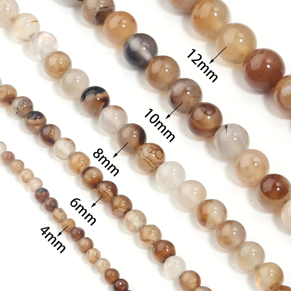 1 String 4/6/8/10/12mm Light Brown Striped Agate Beads Natural Stone Beads for Jewelry Making DIY Bracelet Necklace Supplies