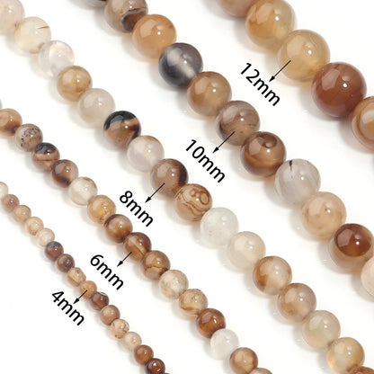 1 String 4/6/8/10/12mm Light Brown Striped Agate Beads Natural Stone Beads for Jewelry Making DIY Bracelet Necklace Supplies