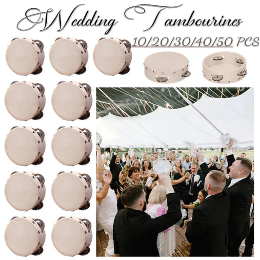 10-50Pcs MINI Tambourines for Wedding Sheepskin Hand Drum Musical Instrument for Wedding Reception Wedding Party Favors(4/6Inch)