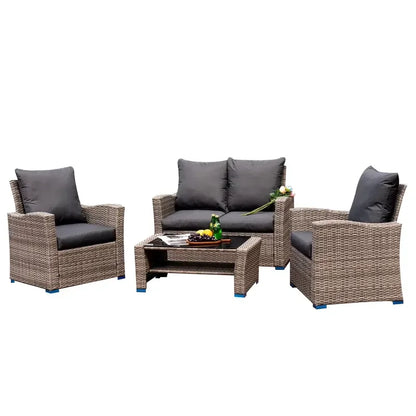 Waterproof European Style Patio Wicker Lounge Sofa Outdoor Conversation Sets Modern Rattan Garden Furniture Hotel Armchairs