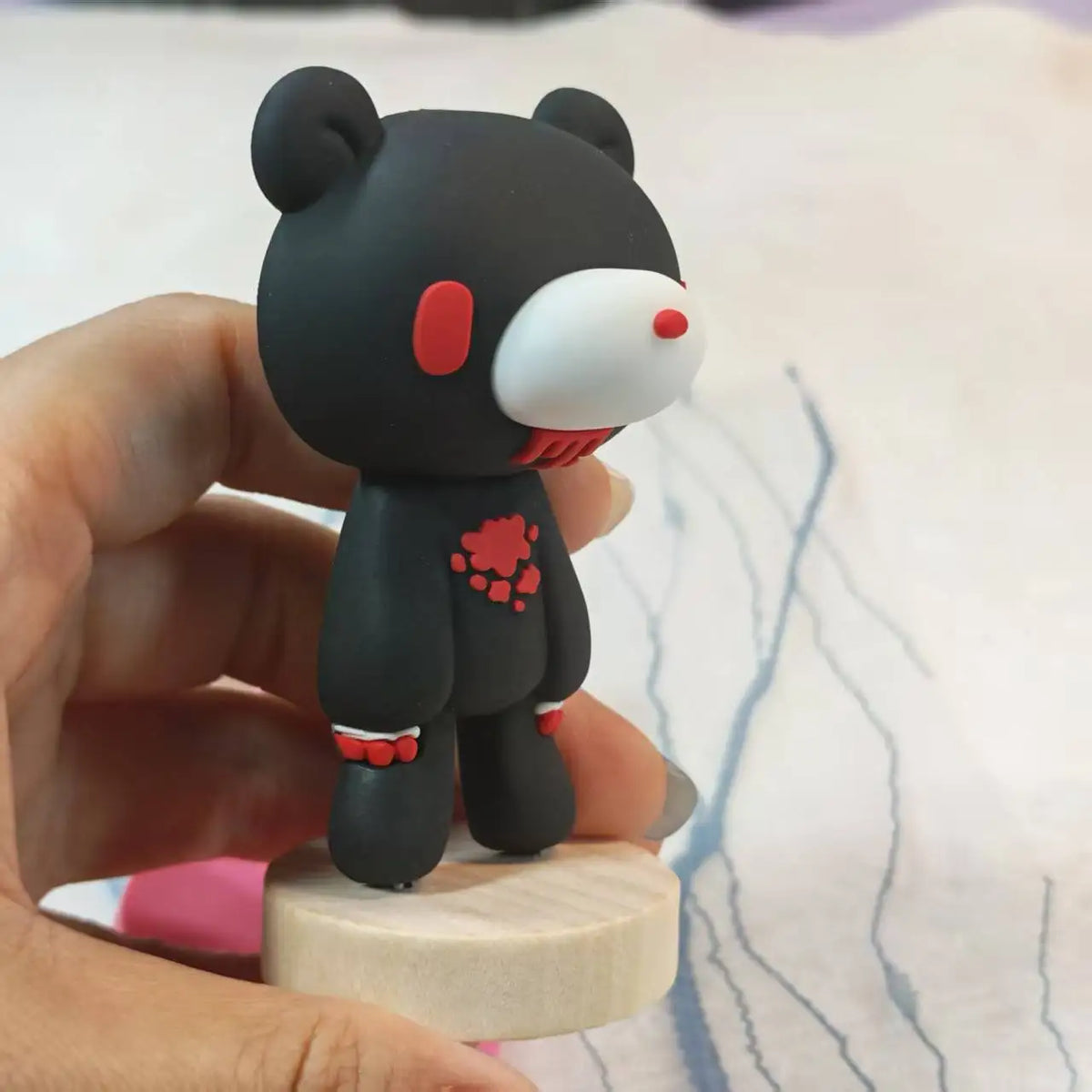 Edgy Bloody Bear Figurines - Pink & black cute-dark designs, ideal for gothic/alternative decor.