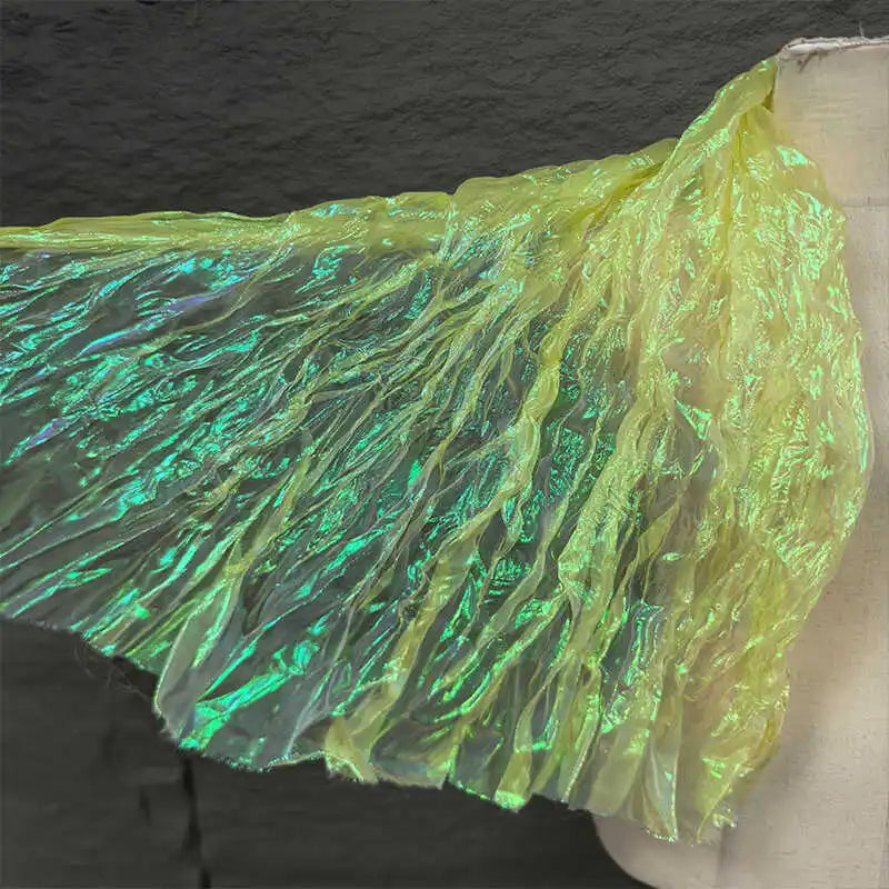 Wave Wrinkled Organza Fabric Gradient By The Meter for Decorative DIY Clothing Designer Sewing Laser Mermaid Texture Cloth White