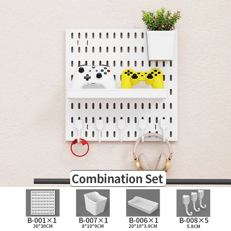 No Drill Pegboard Wall Rack Gaming Room Storage for Controllers Headphones Figures Keyboard Hooks Shelf