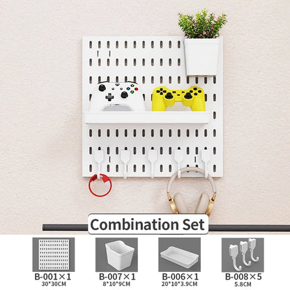 No Drill Pegboard Wall Rack Gaming Room Storage for Controllers Headphones Figures Keyboard Hooks Shelf